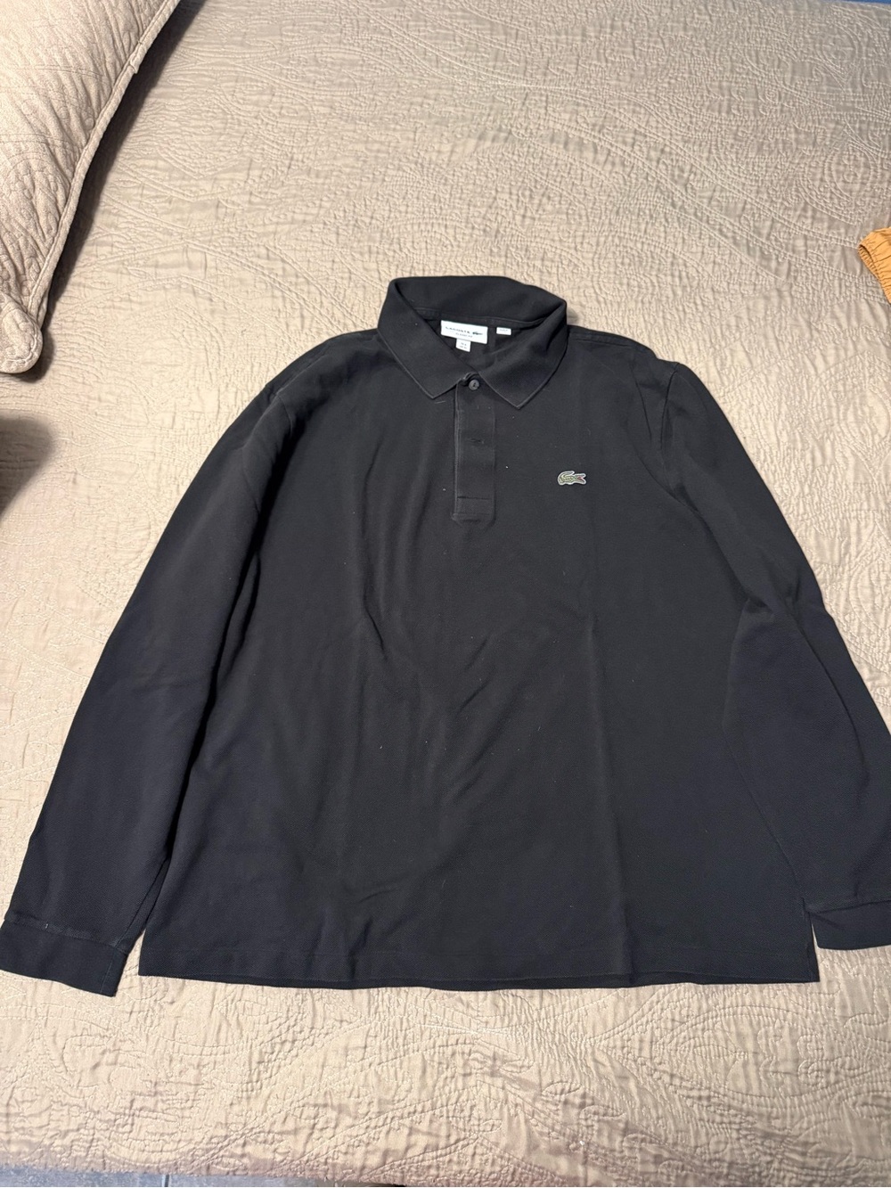 Lacoste Men's Black Long-Sleeve Polo with Crocodile Logo